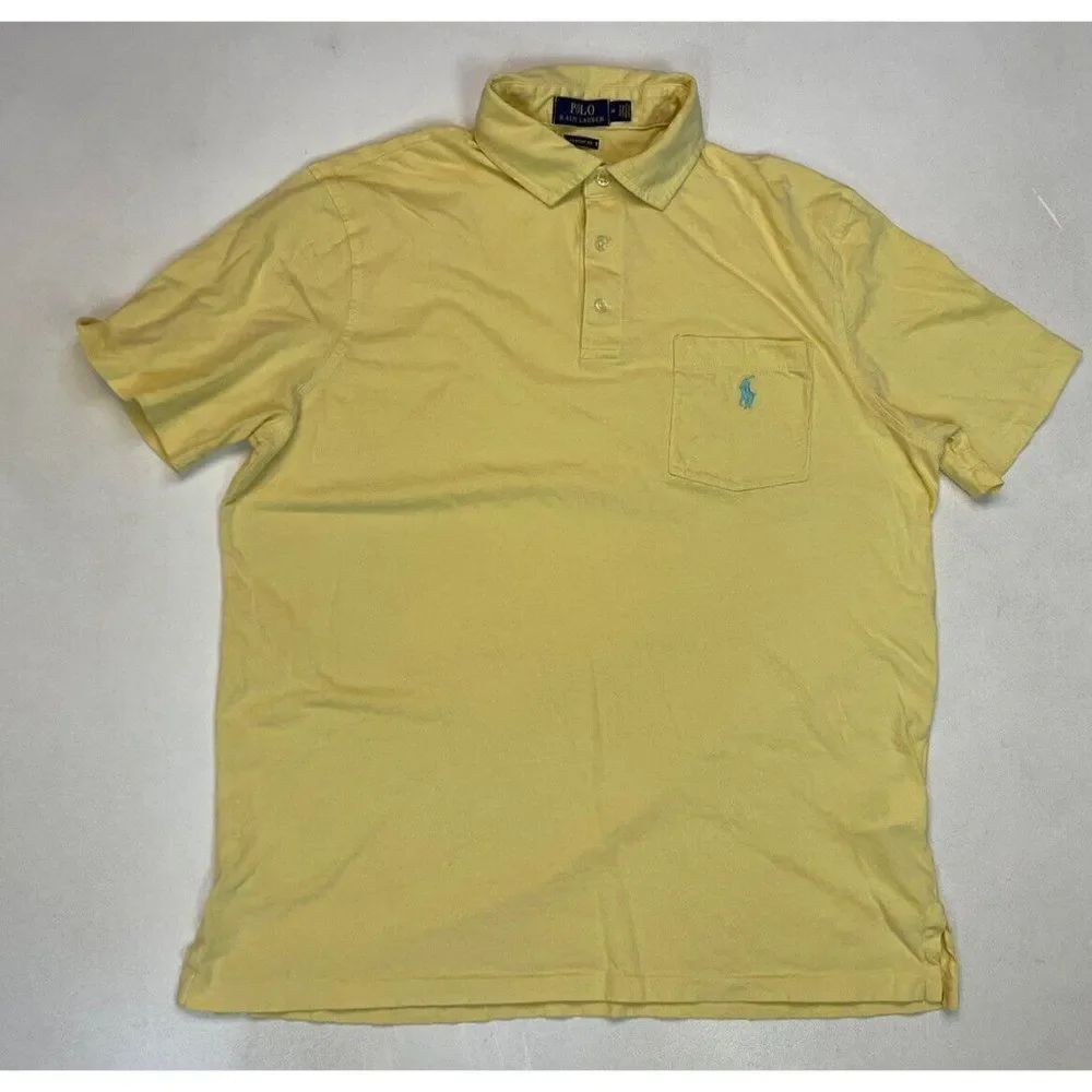 Polo Ralph Lauren Polo Shirt Men Classic Fit Medium Yellow Pony Blue Pocket